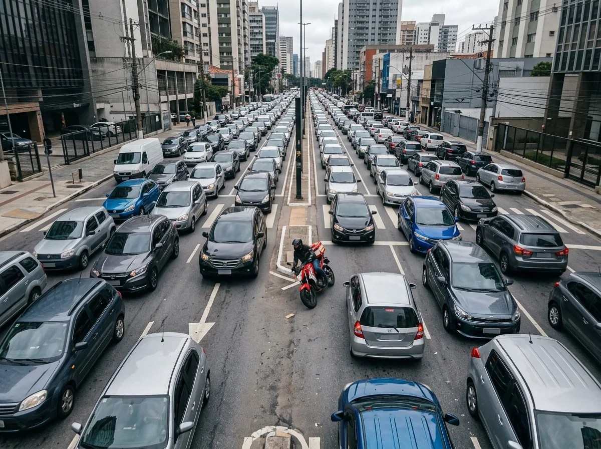 Vue aérienne d'une moto-taxi slalomant dans les embouteillages